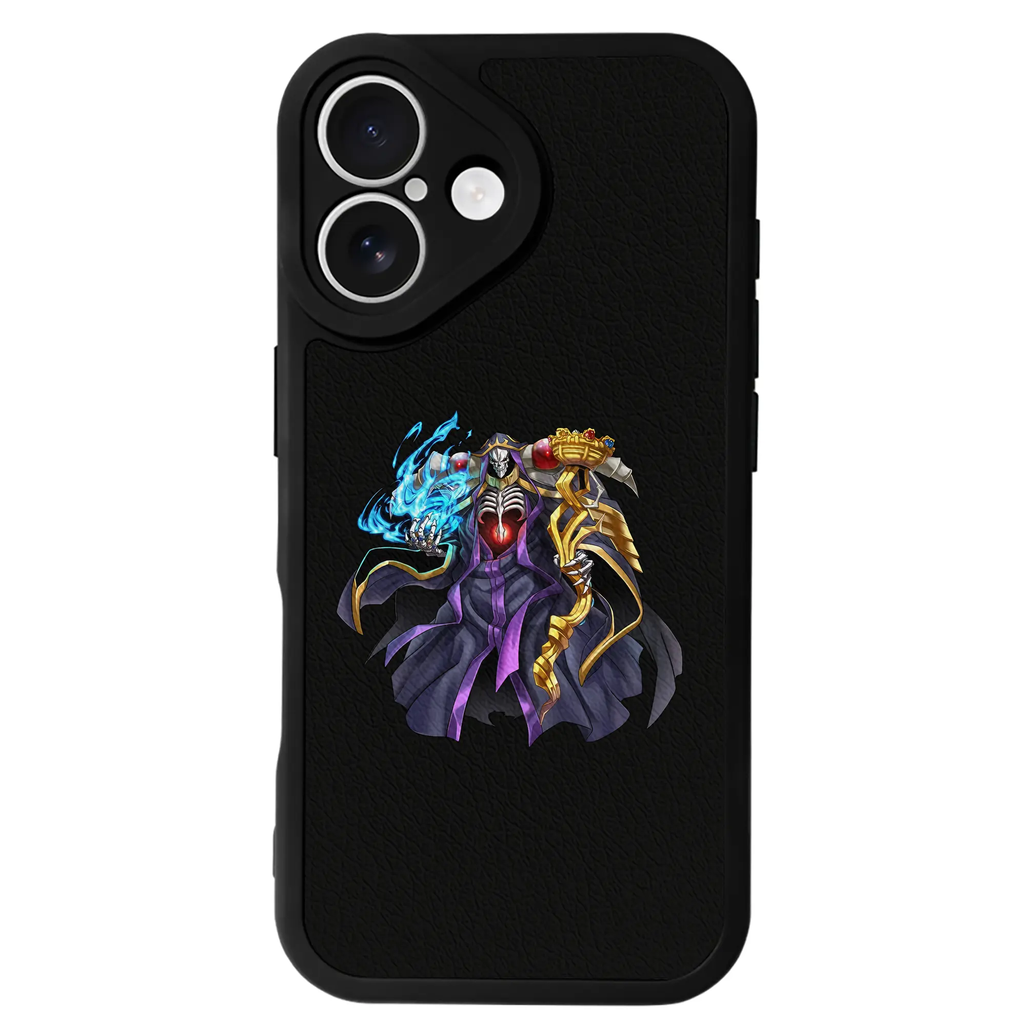 オーバーロード グッズ アインズ・ウール・ゴウン - IPhone 16シリーズ対応 ・ シリコンスマホケース ・ レザー調 ・ 高精度フィット ・ 耐衝撃 ・ ワイヤレス充電対応 ・ 精密カット